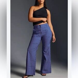 Maeve Anthropologie The Naomi Flare Pant Blue Geometric Stretch